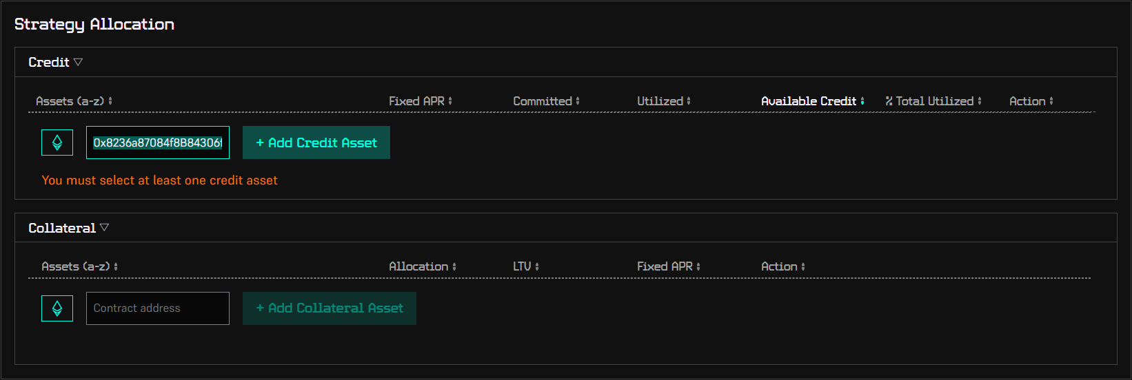 Step 6.1: Credit asset selection